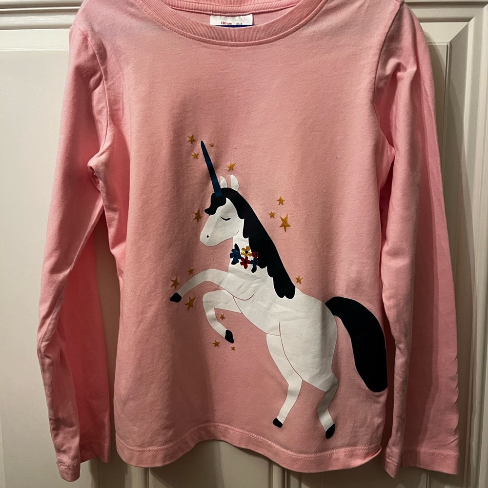 Hanna Andersson Pink Long-Sleeve Unicorn Tee